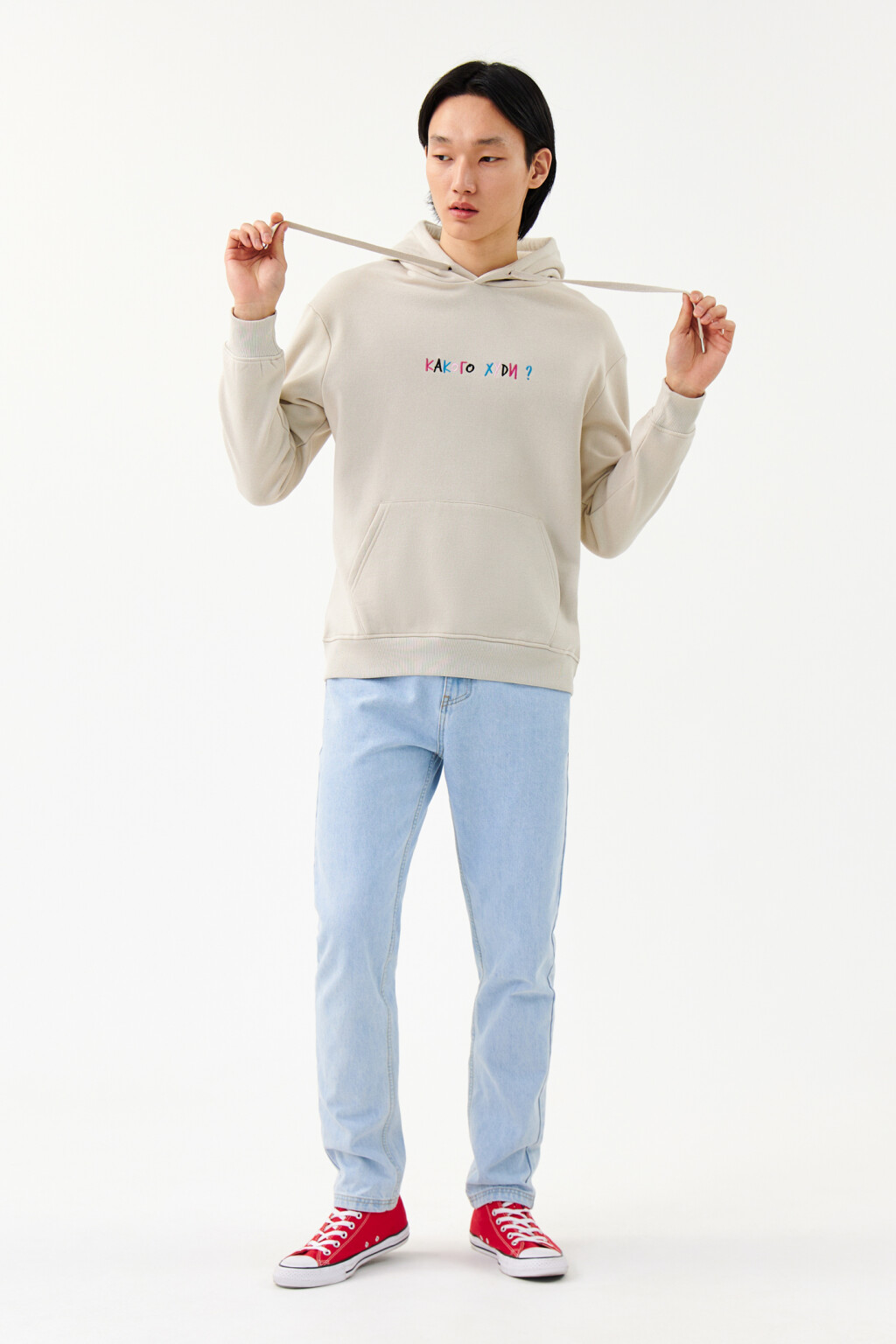 Худи с капюшоном и карманом-кенгуру - цвет бежевый - 4