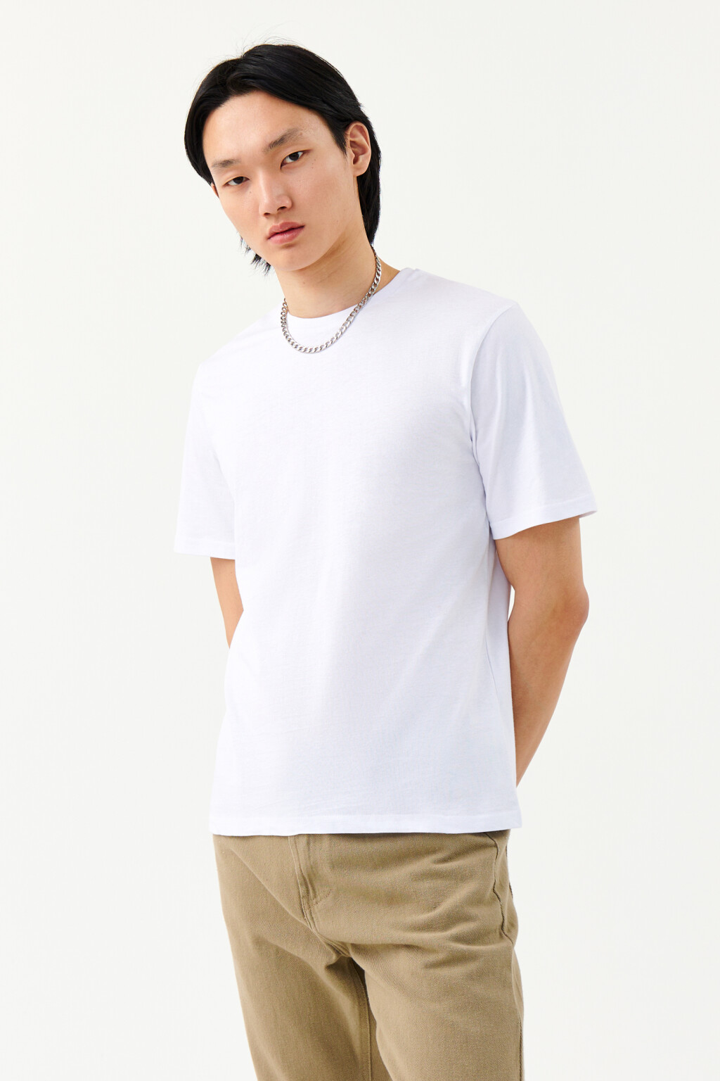 Футболка хлопковая с принтом на спине - цвет белый - 1