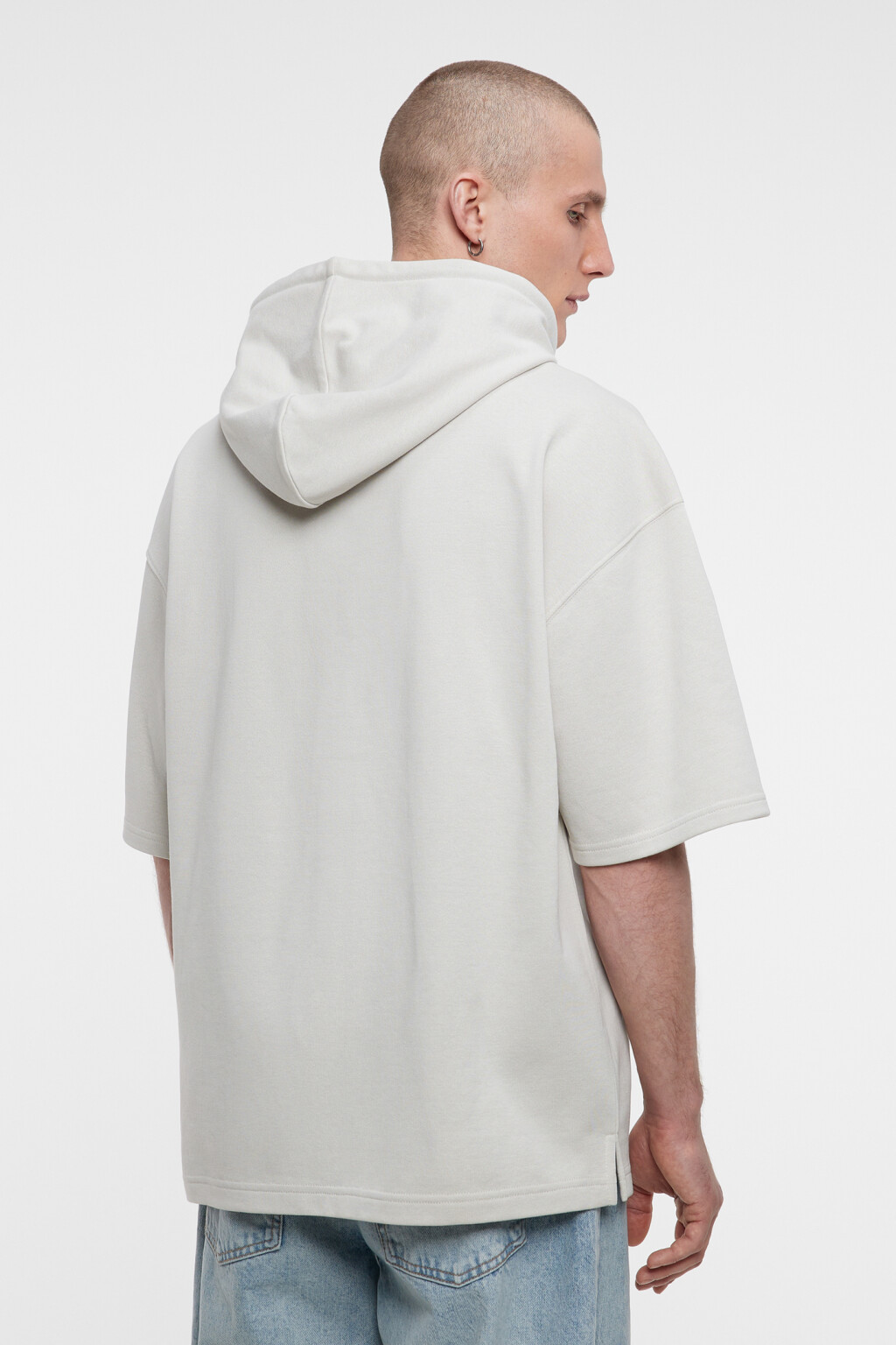 Толстовка хлопковая с короткими рукавами и капюшоном - цвет бежевый - 4