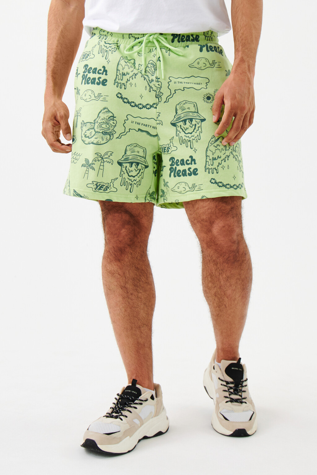 Шорты хлопковые с поясом на завязках - цвет зеленый - 1