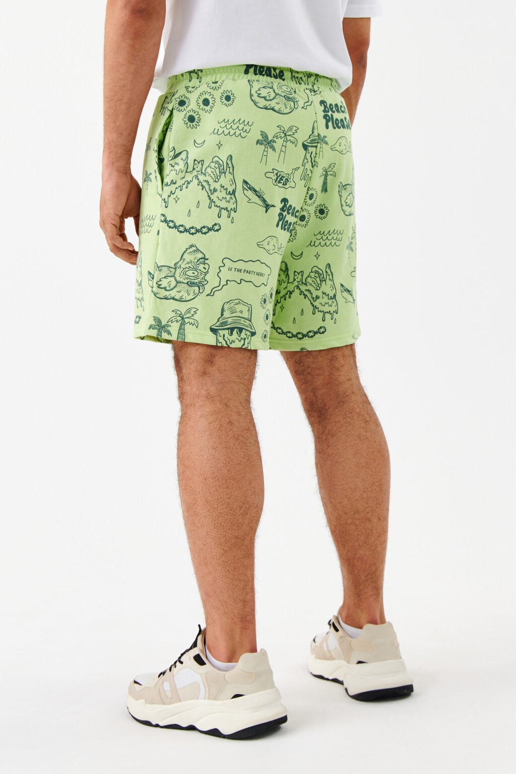 Шорты хлопковые с поясом на завязках - цвет зеленый - 3