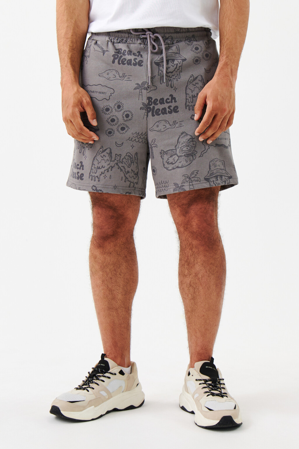 Шорты хлопковые с поясом на завязках - цвет серый - 2