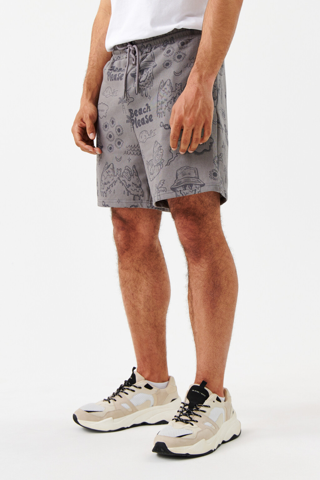 Шорты хлопковые с поясом на завязках - цвет серый - 3