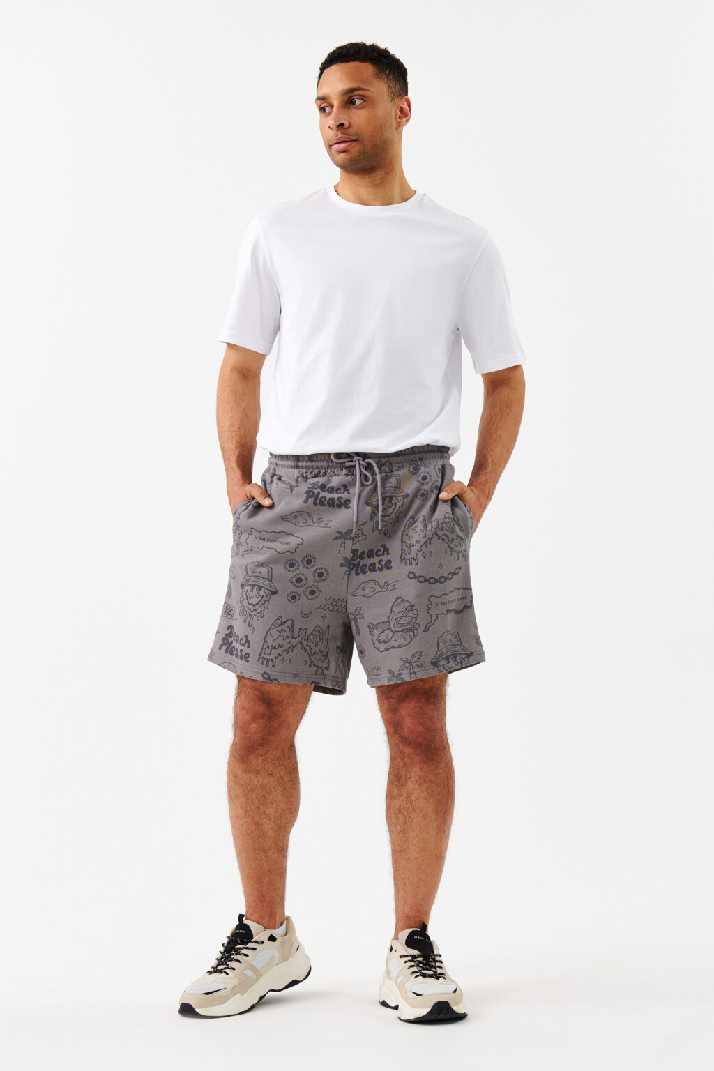 Шорты хлопковые с поясом на завязках - цвет серый - 1