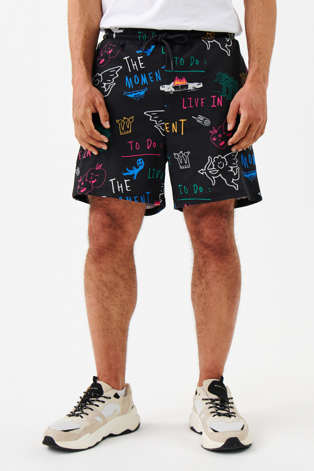 Шорты хлопковые с поясом на завязках - цвет черный - 1