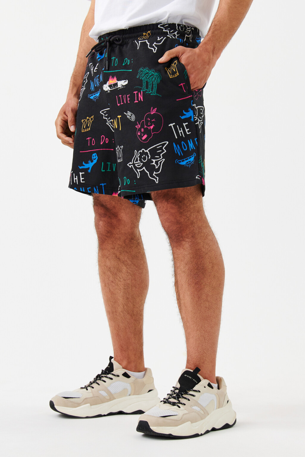 Шорты хлопковые с поясом на завязках - цвет черный - 2