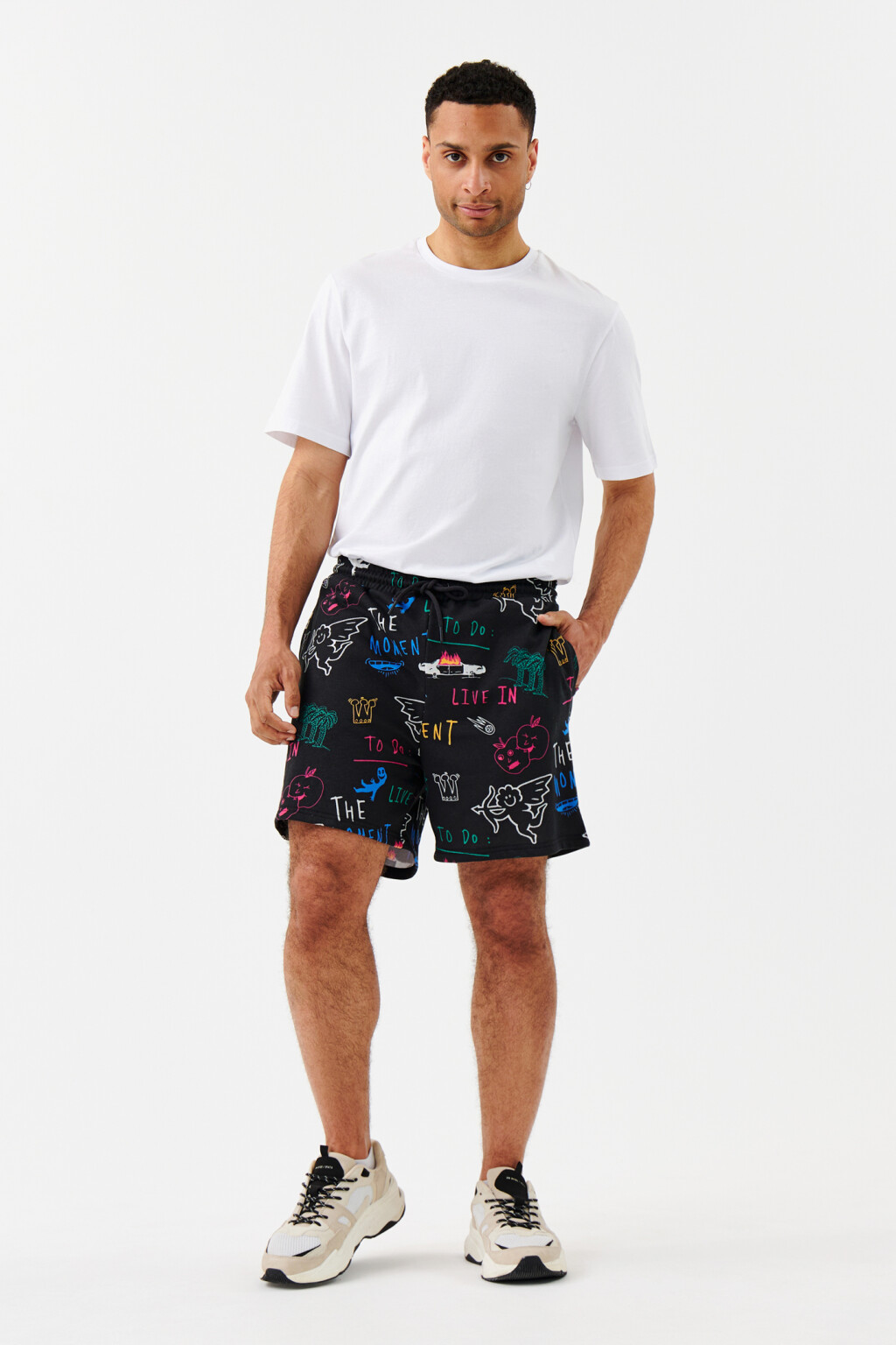 Шорты хлопковые с поясом на завязках - цвет черный - 4