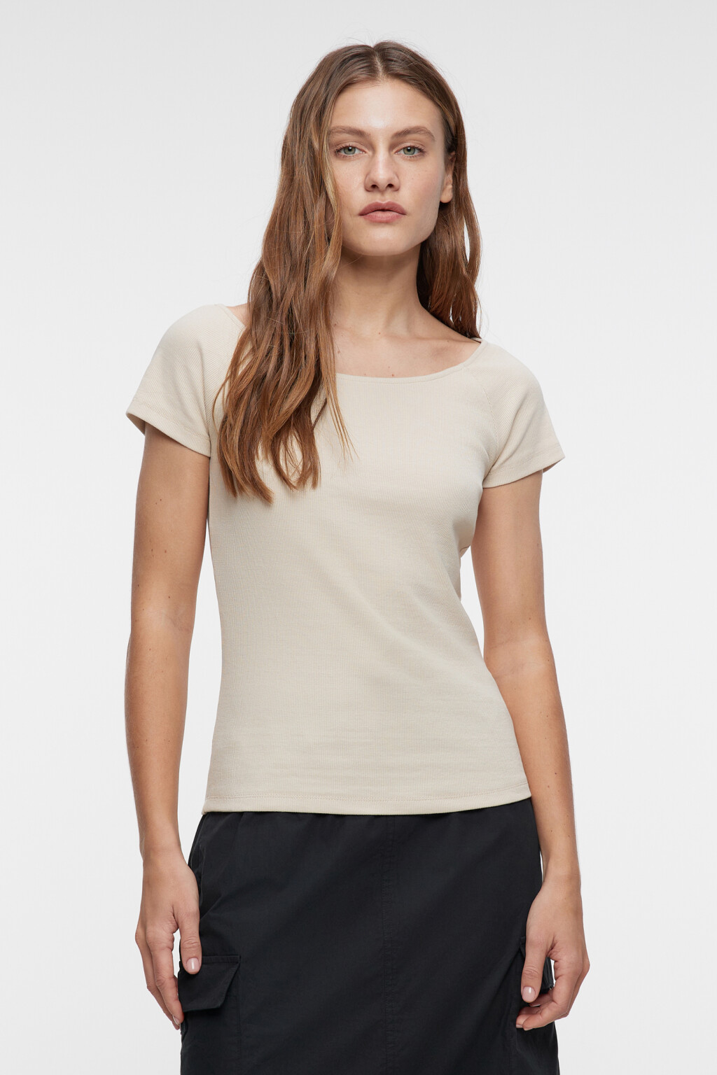 Футболка slim облегающая хлопковая в рубчик - цвет бежевый - 1