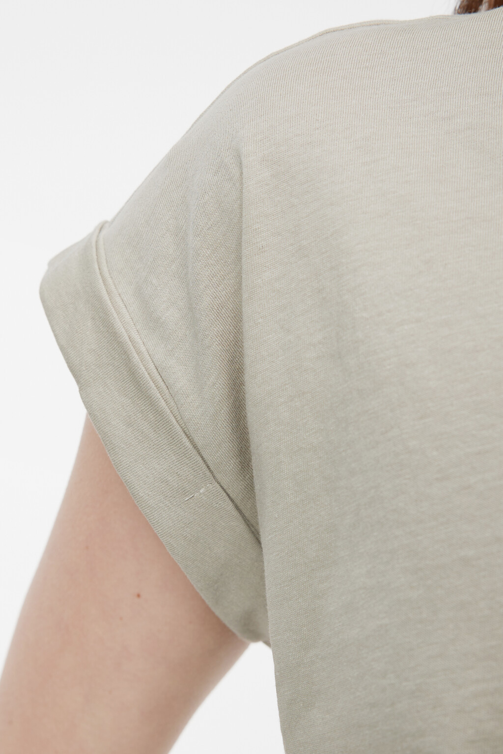 Топ-футболка хлопковый с подвернутыми рукавами - цвет зеленый - 5