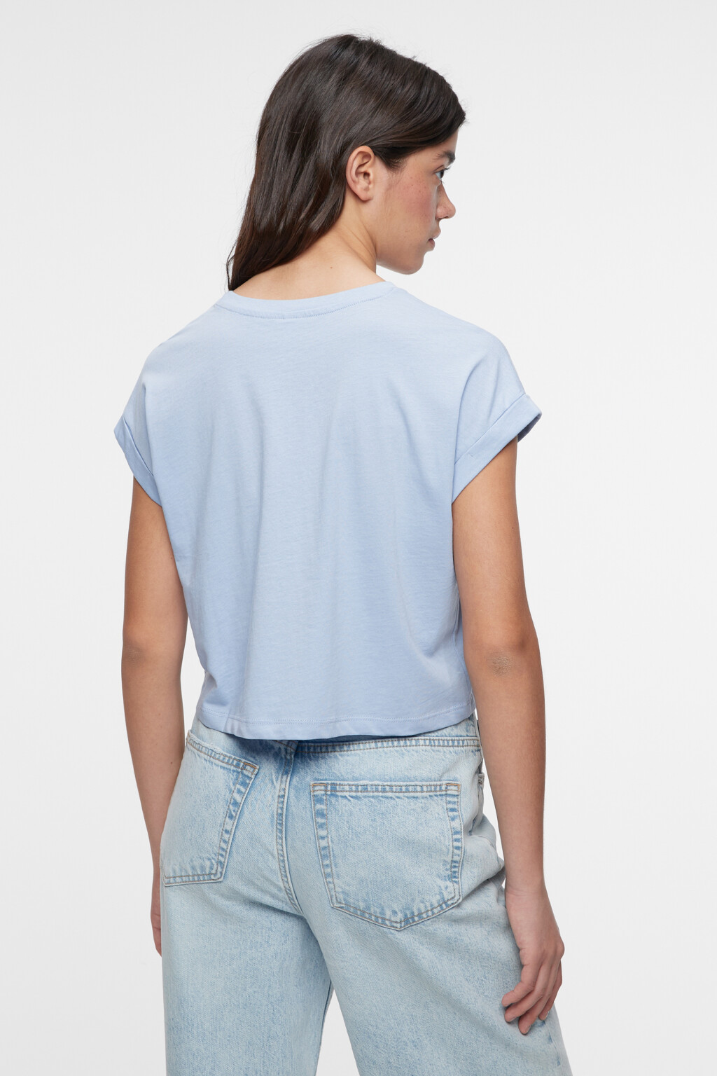 Топ-футболка хлопковый с подвернутыми рукавами - цвет голубой - 3