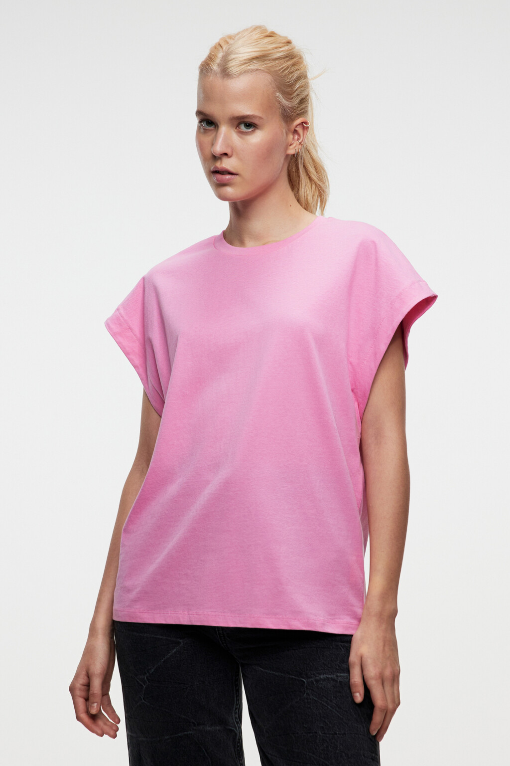 Футболка хлопковая с короткими рукавами-крылышками - цвет розовый - 1