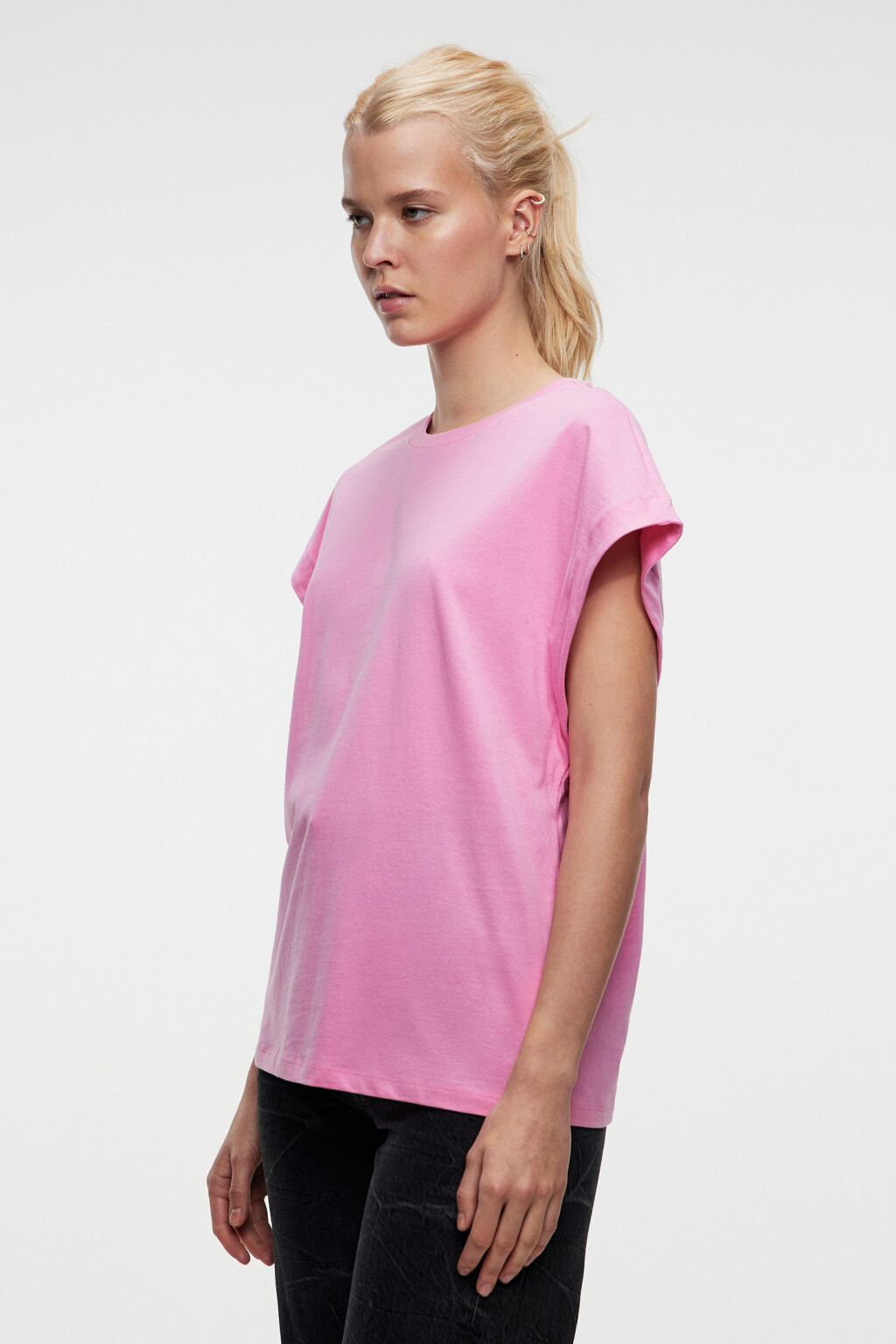 Футболка хлопковая с короткими рукавами-крылышками - цвет розовый - 2