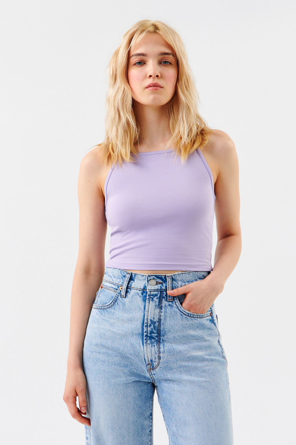 Майка CROPTOP хлопковая на тонких бретелях - цвет сиреневый - 1