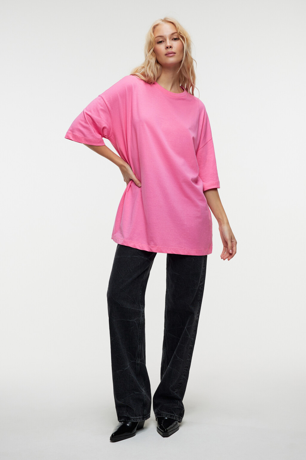 Футболка oversize хлопковая базовая - цвет розовый - 4