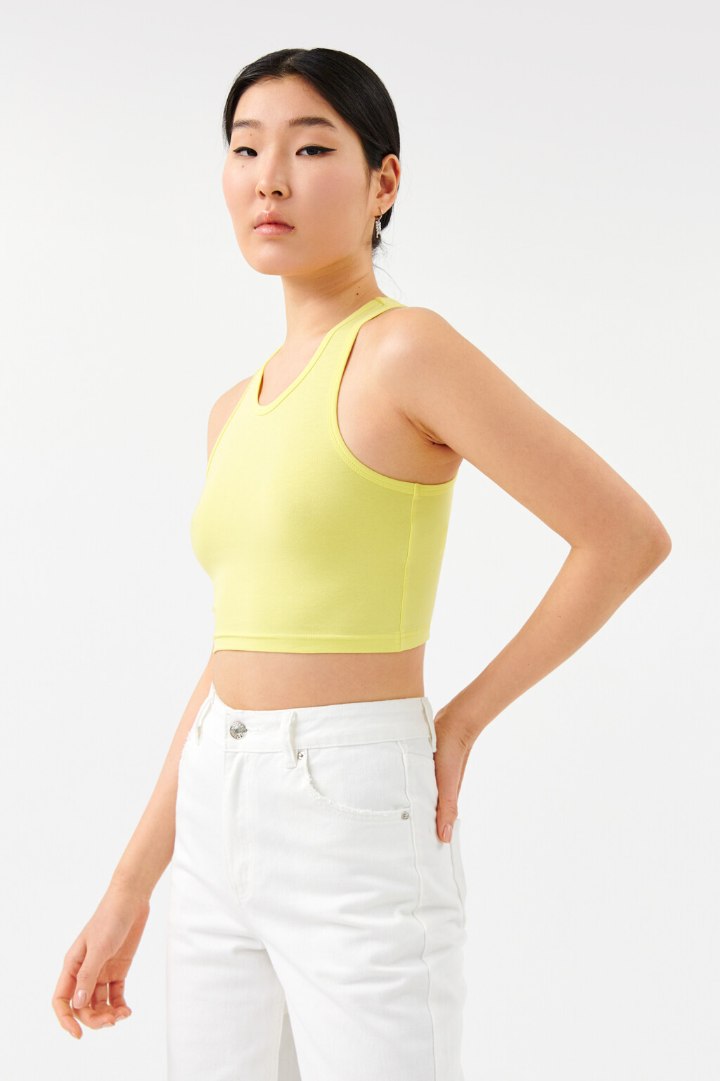 Майка хлопковая укороченная - цвет желтый - 2