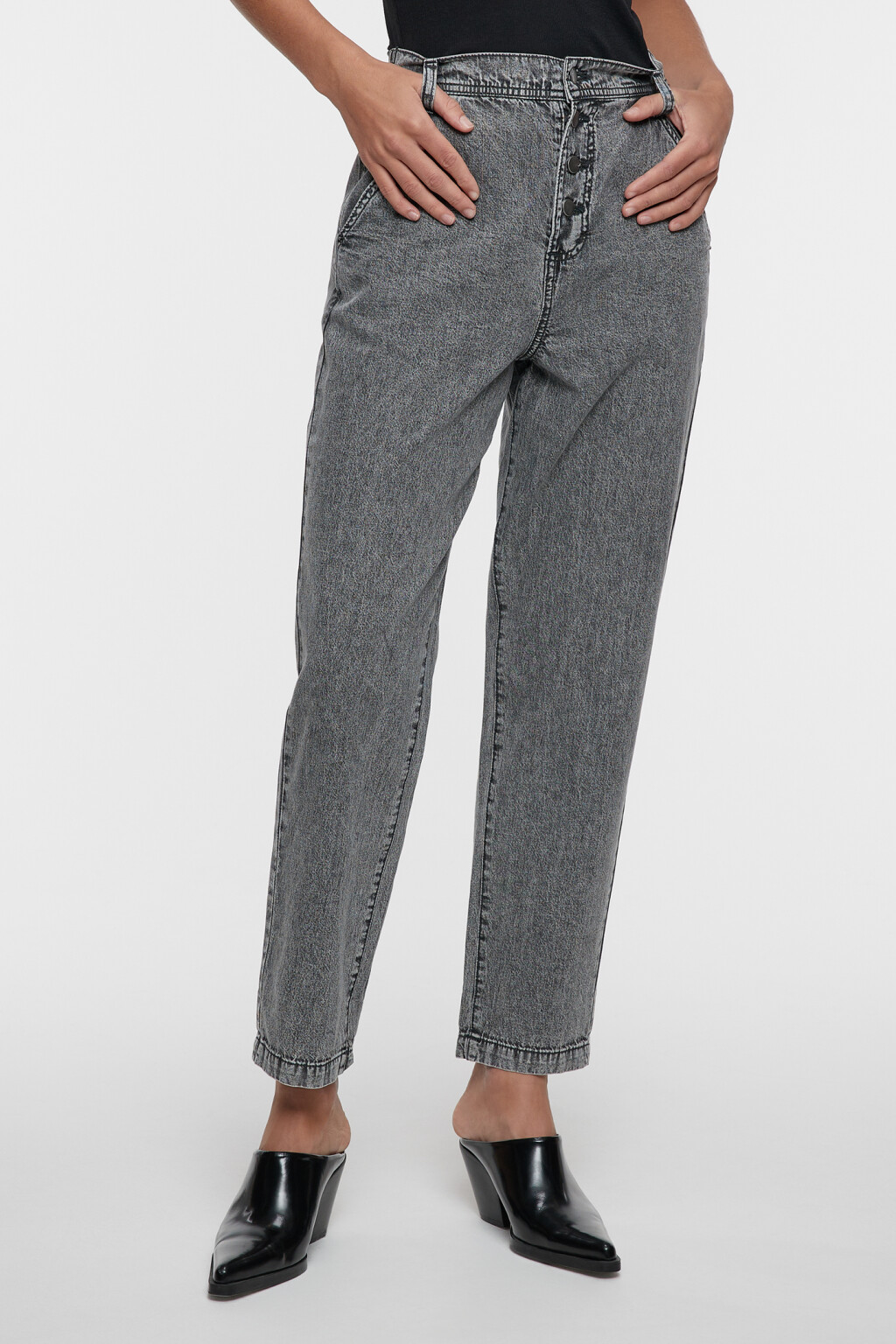 Джинсы baggy с высокой посадкой и резинкой на поясе - цвет серый - 7