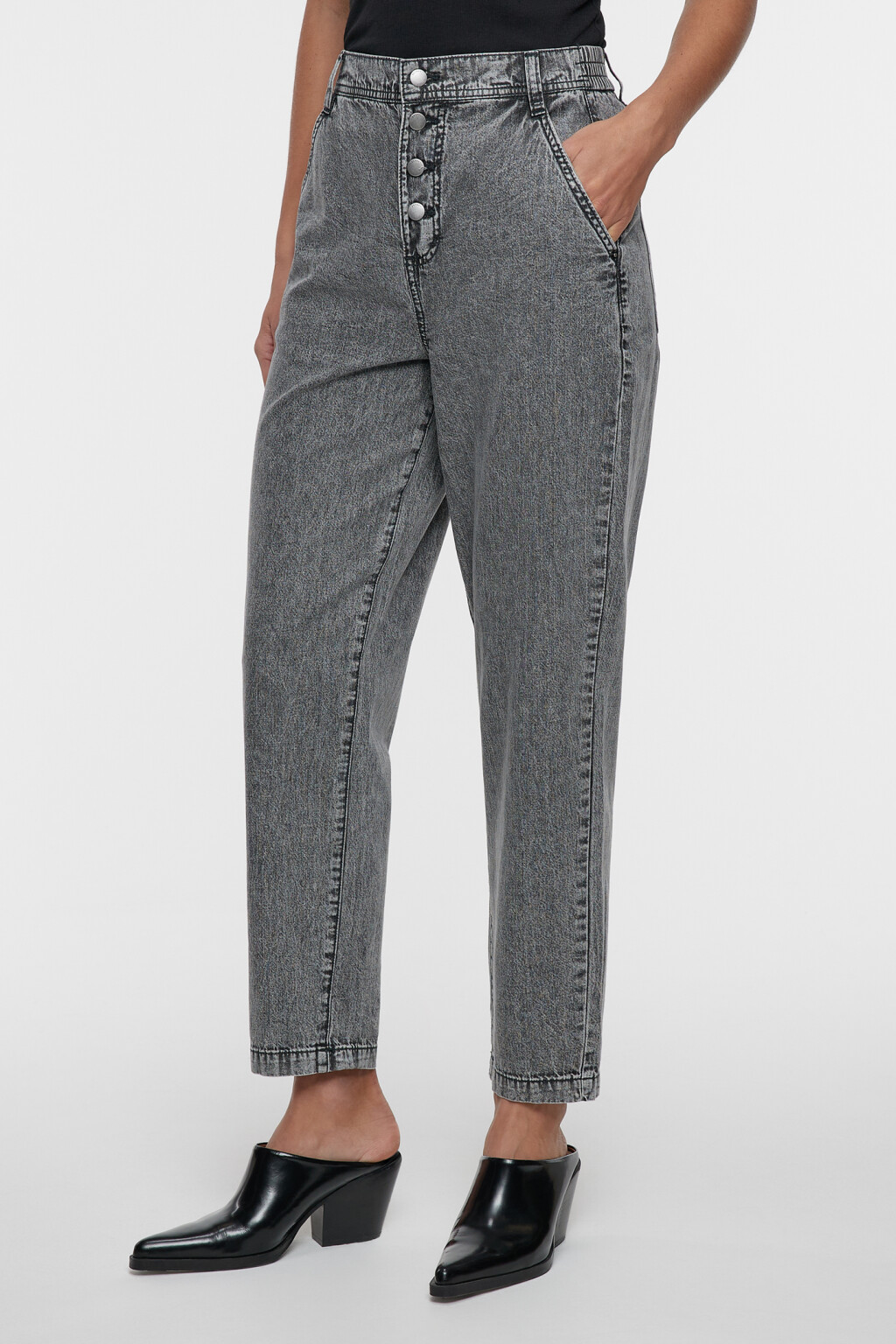 Джинсы baggy с высокой посадкой и резинкой на поясе - цвет серый - 8