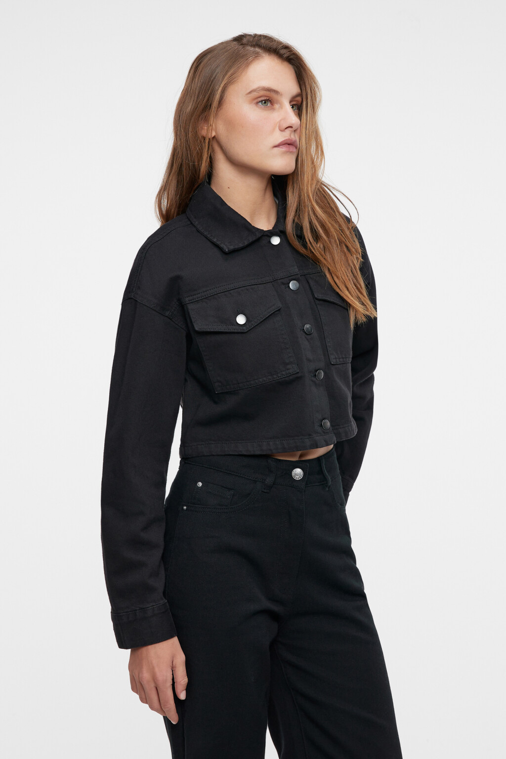 Куртка джинсовая укороченная с нагрудными карманами - цвет черный - 9