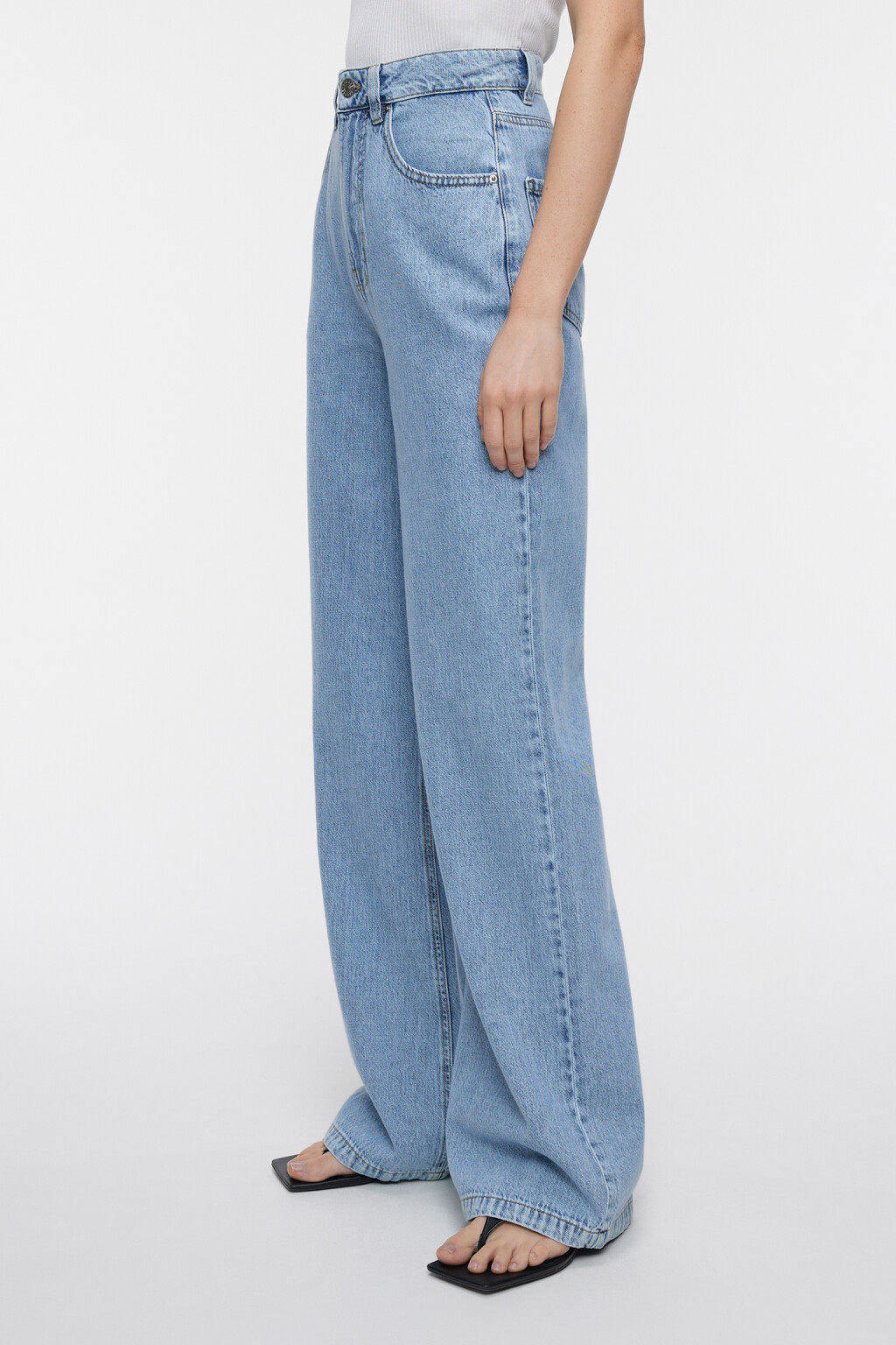 Джинсы-трубы wide leg широкие с высокой посадкой - цвет голубой - 2