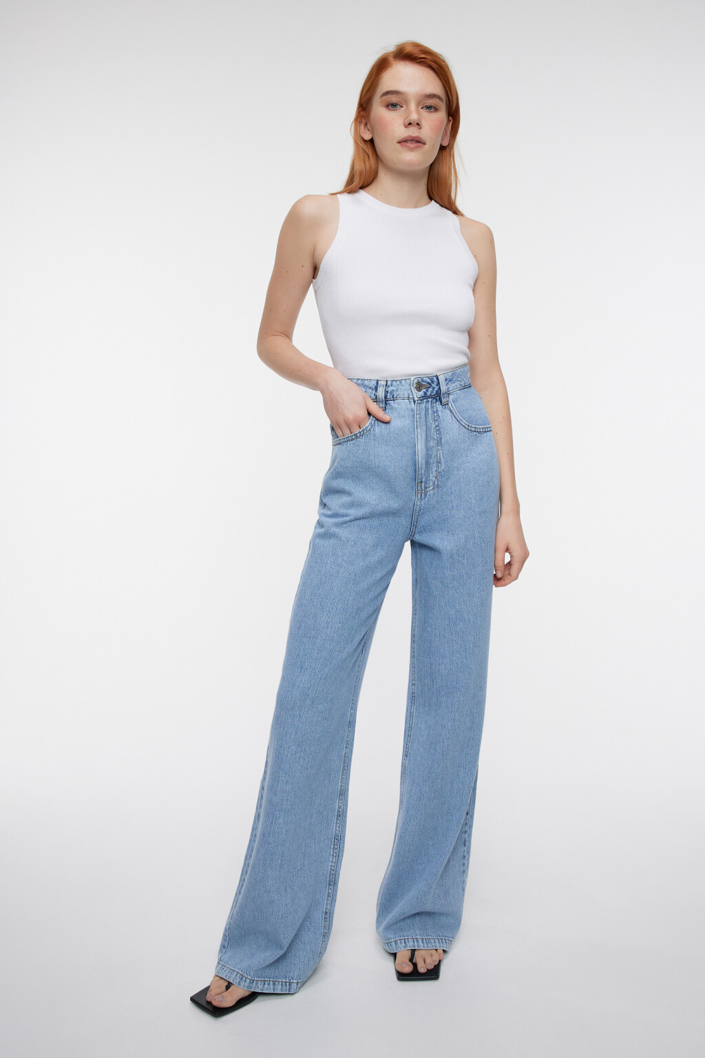 Джинсы-трубы wide leg широкие с высокой посадкой - цвет голубой - 4