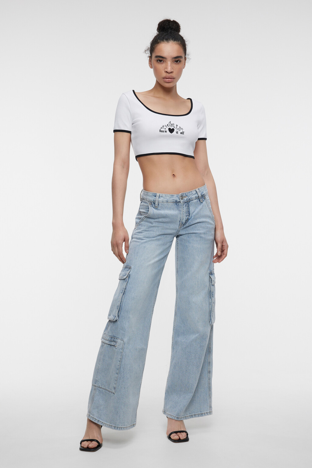 Топ-футболка хлопковый укороченный с принтом - цвет белый - 4