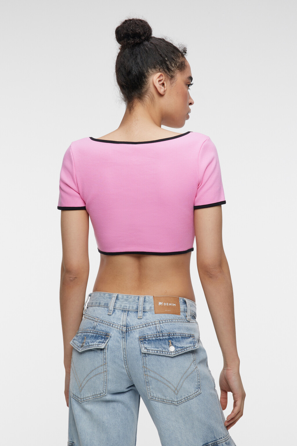 Топ-футболка хлопковый укороченный с принтом - цвет розовый - 3