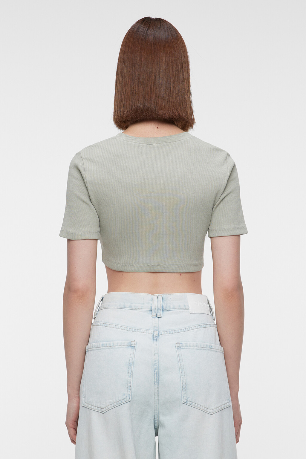 Топ-футболка укороченный хлопковый облегающего кроя - цвет зеленый - 3