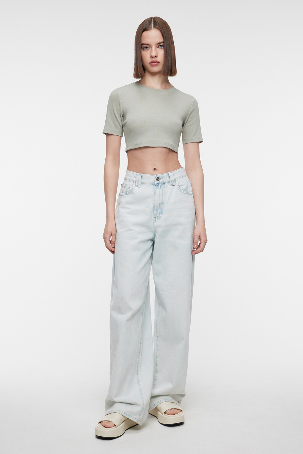 Топ-футболка укороченный хлопковый облегающего кроя - цвет зеленый - 4