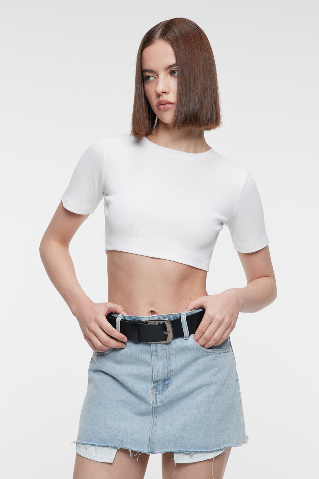 Топ-футболка укороченный хлопковый облегающего кроя - цвет белый - 1