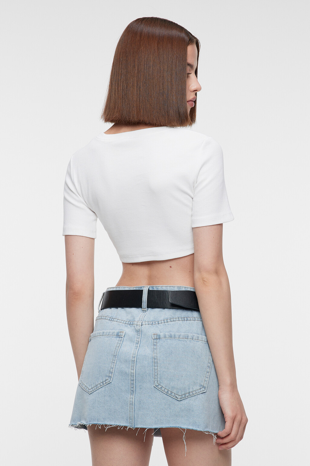 Топ-футболка укороченный хлопковый облегающего кроя - цвет белый - 3