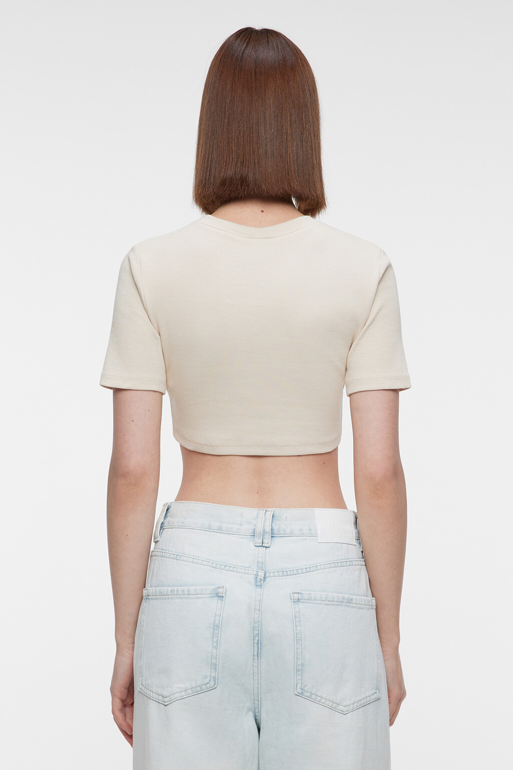 Топ-футболка укороченный хлопковый облегающего кроя - цвет бежевый - 3