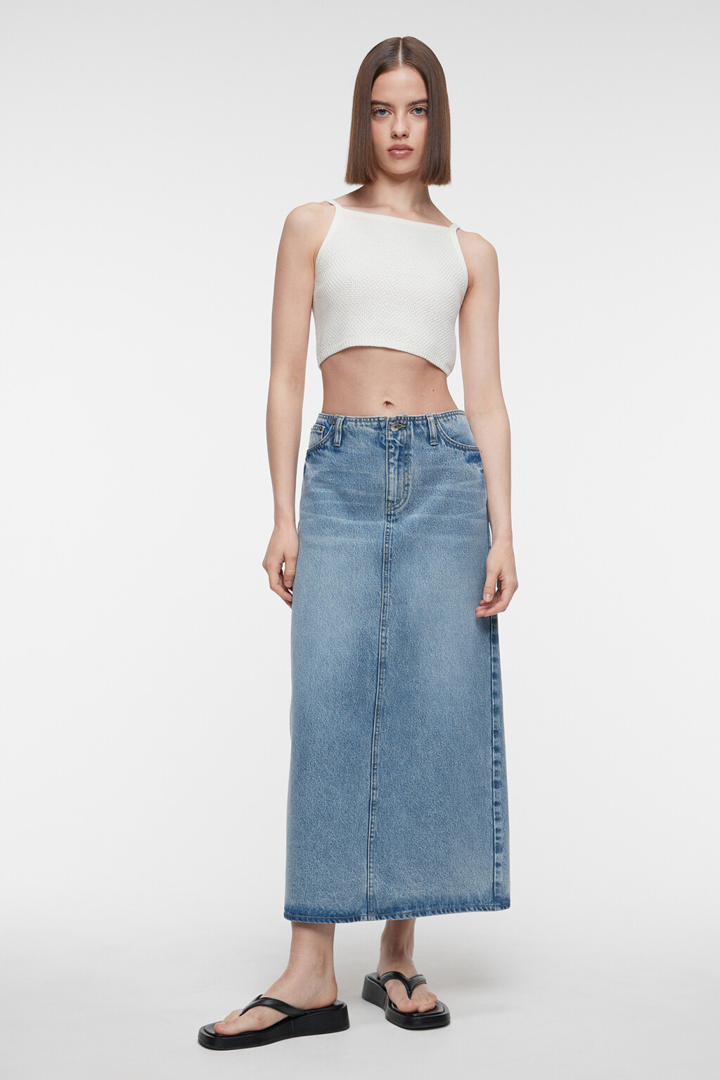 Топ-майка хлопковый вязаный на тонких бретелях - цвет бежевый - 4