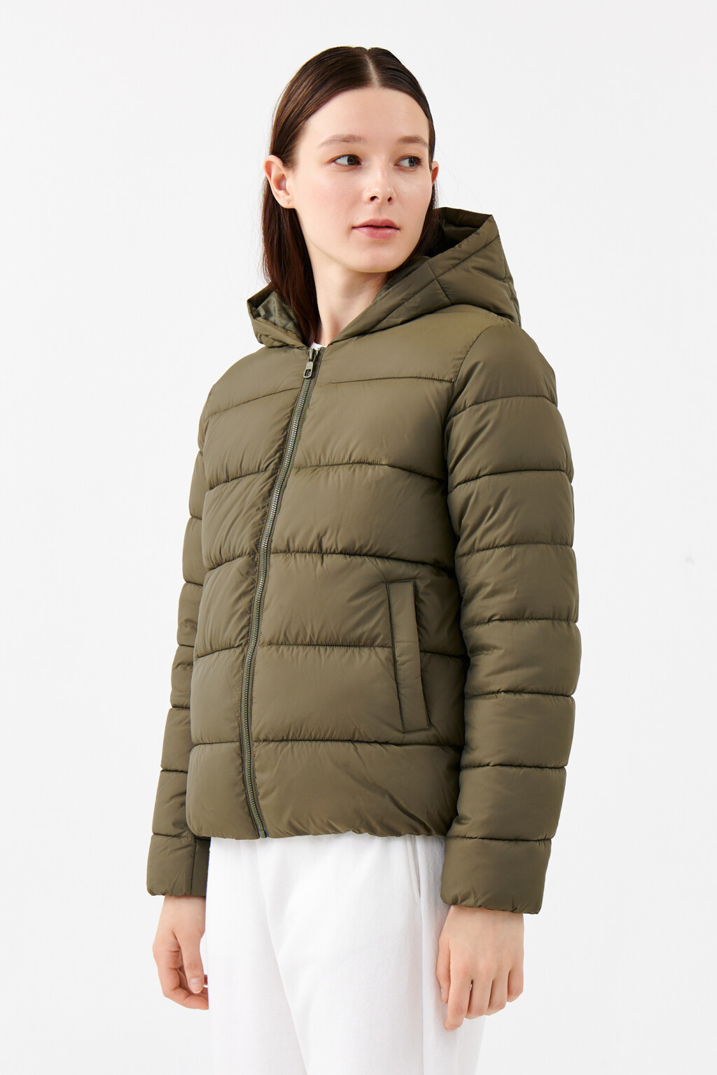 Куртка стеганая утепленная с капюшоном - цвет зеленый - 2