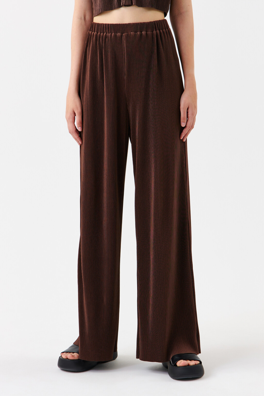 Брюки широкие в рубчик - цвет коричневый - 1