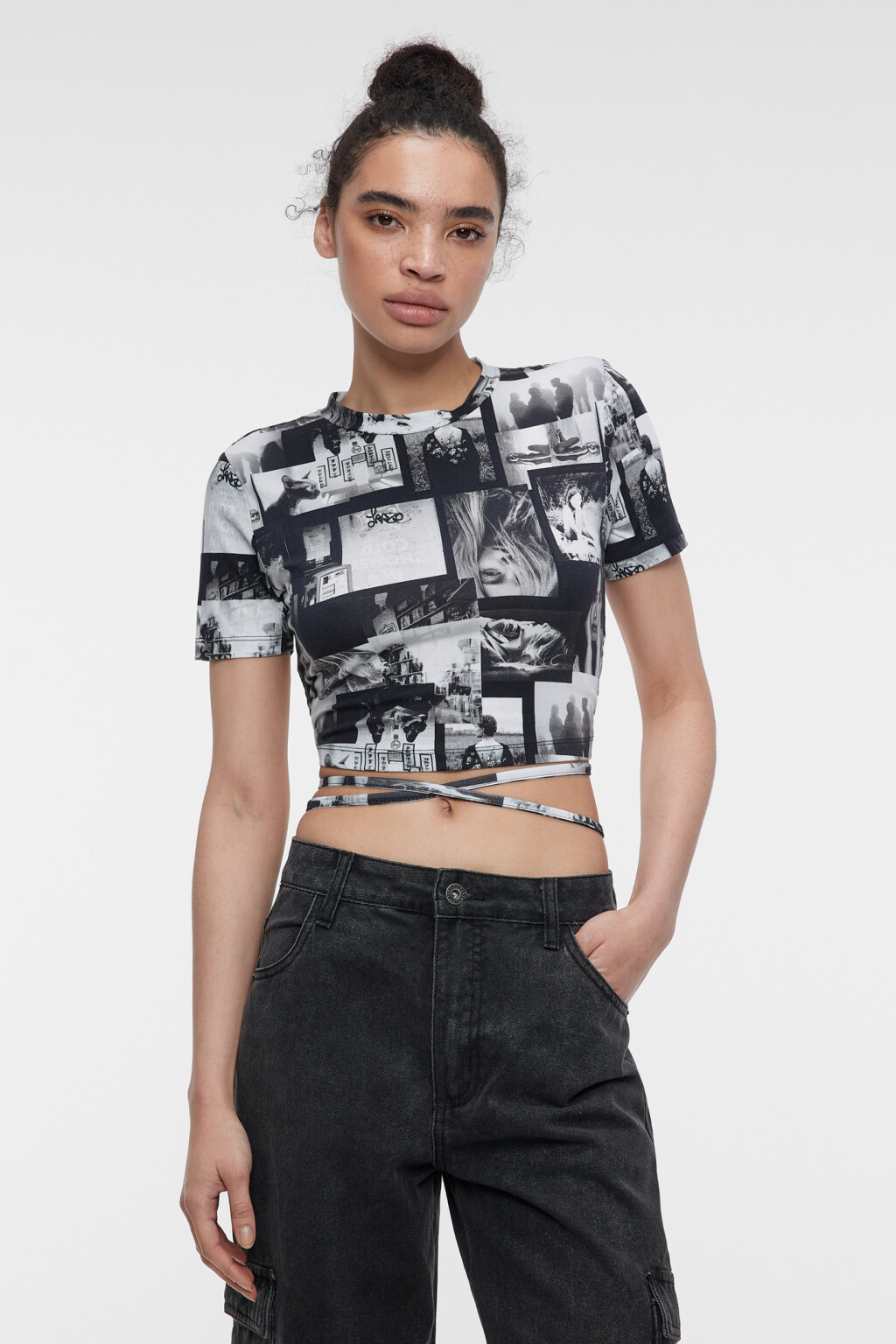 Топ-футболка хлопковый с открытой спиной и завязками - цвет черный - 1