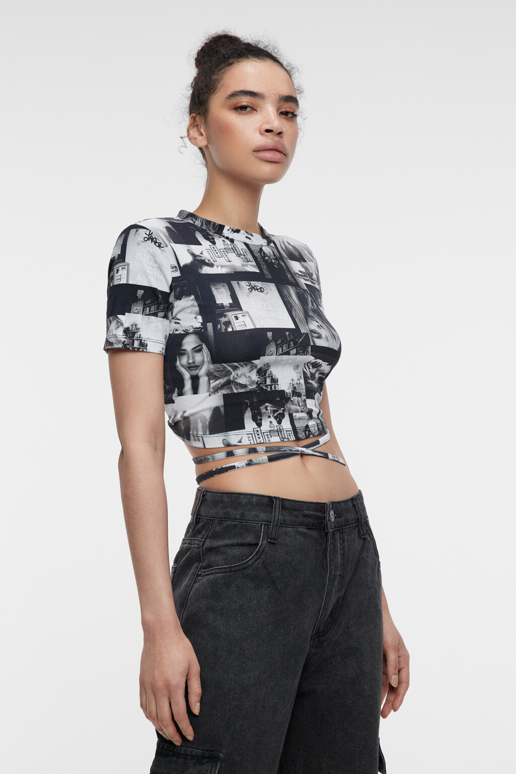 Топ-футболка хлопковый с открытой спиной и завязками - цвет черный - 2