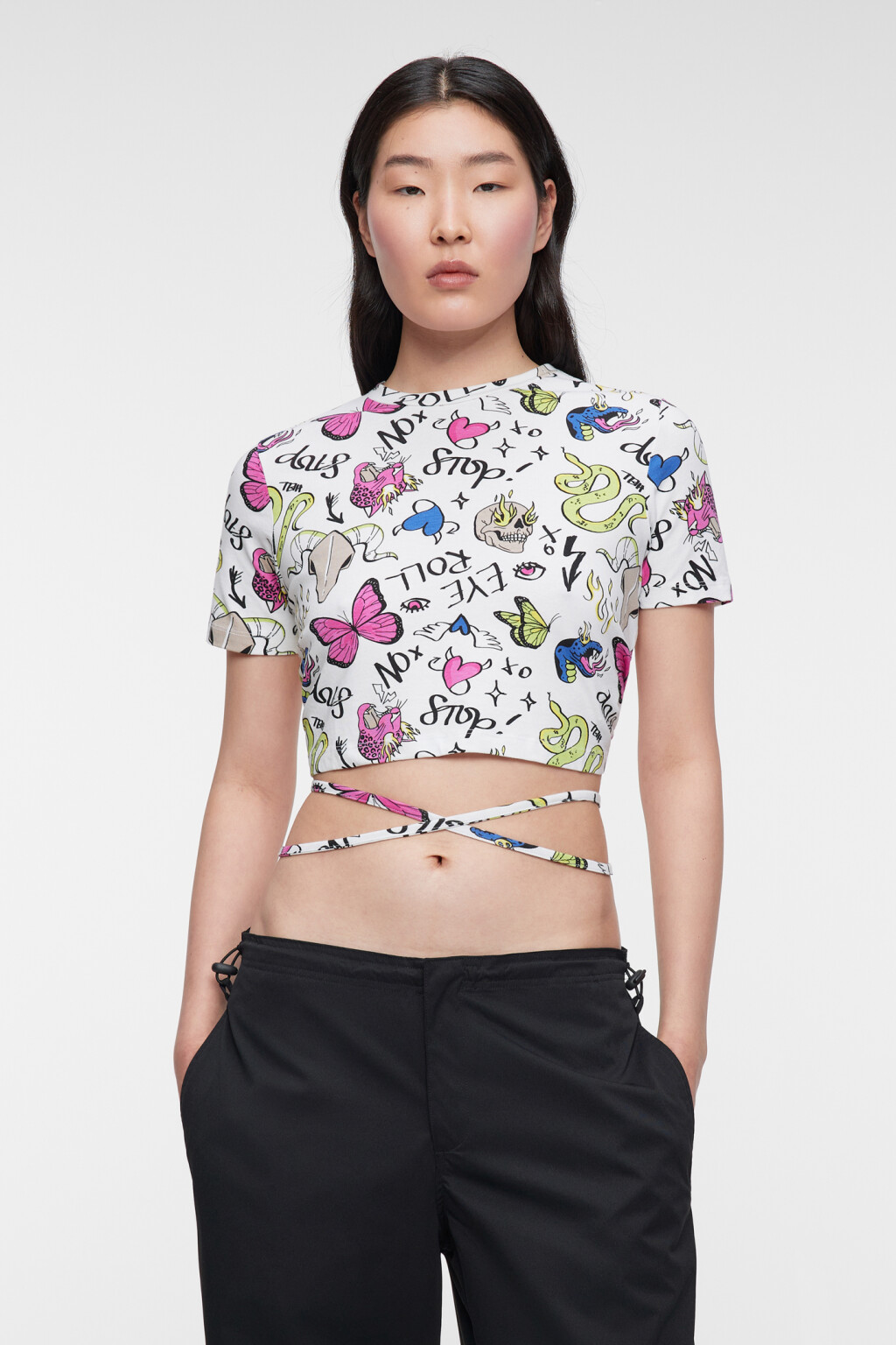 Топ-футболка хлопковый с открытой спиной и завязками - цвет белый - 2