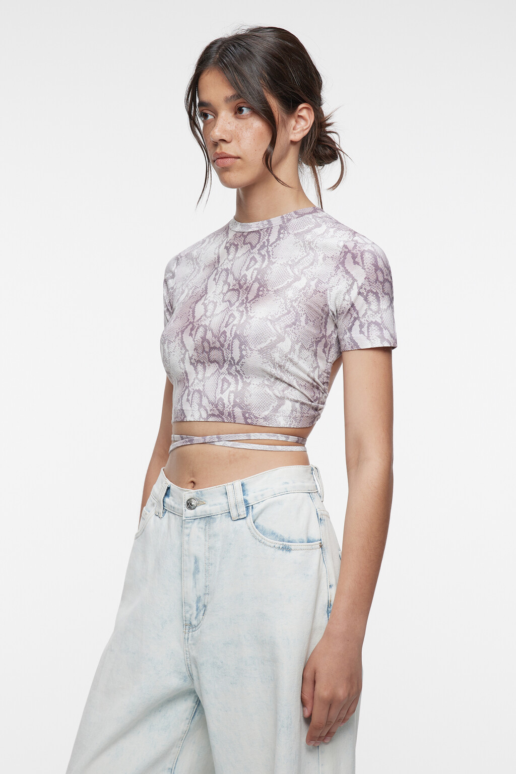 Топ-футболка хлопковый с открытой спиной и завязками - цвет бежевый - 2