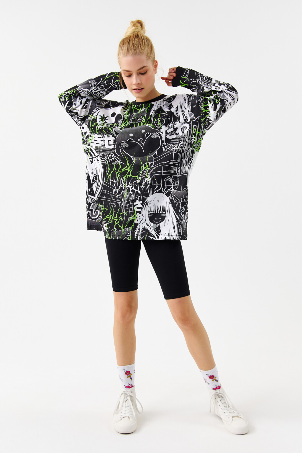 Лонгслив oversize хлопковый с принтом - цвет черный - 4