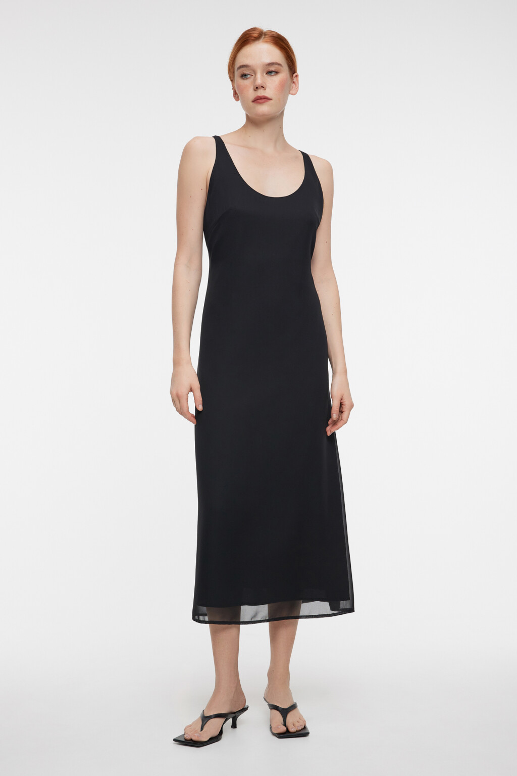 Платье-комбинация миди шифоновое с открытой спинкой - цвет черный - 1