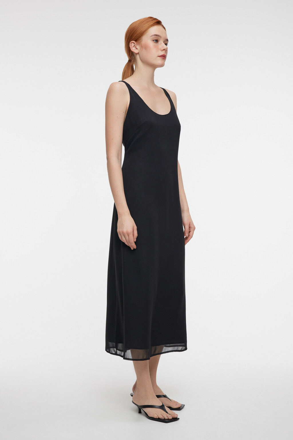Платье-комбинация миди шифоновое с открытой спинкой - цвет черный - 2