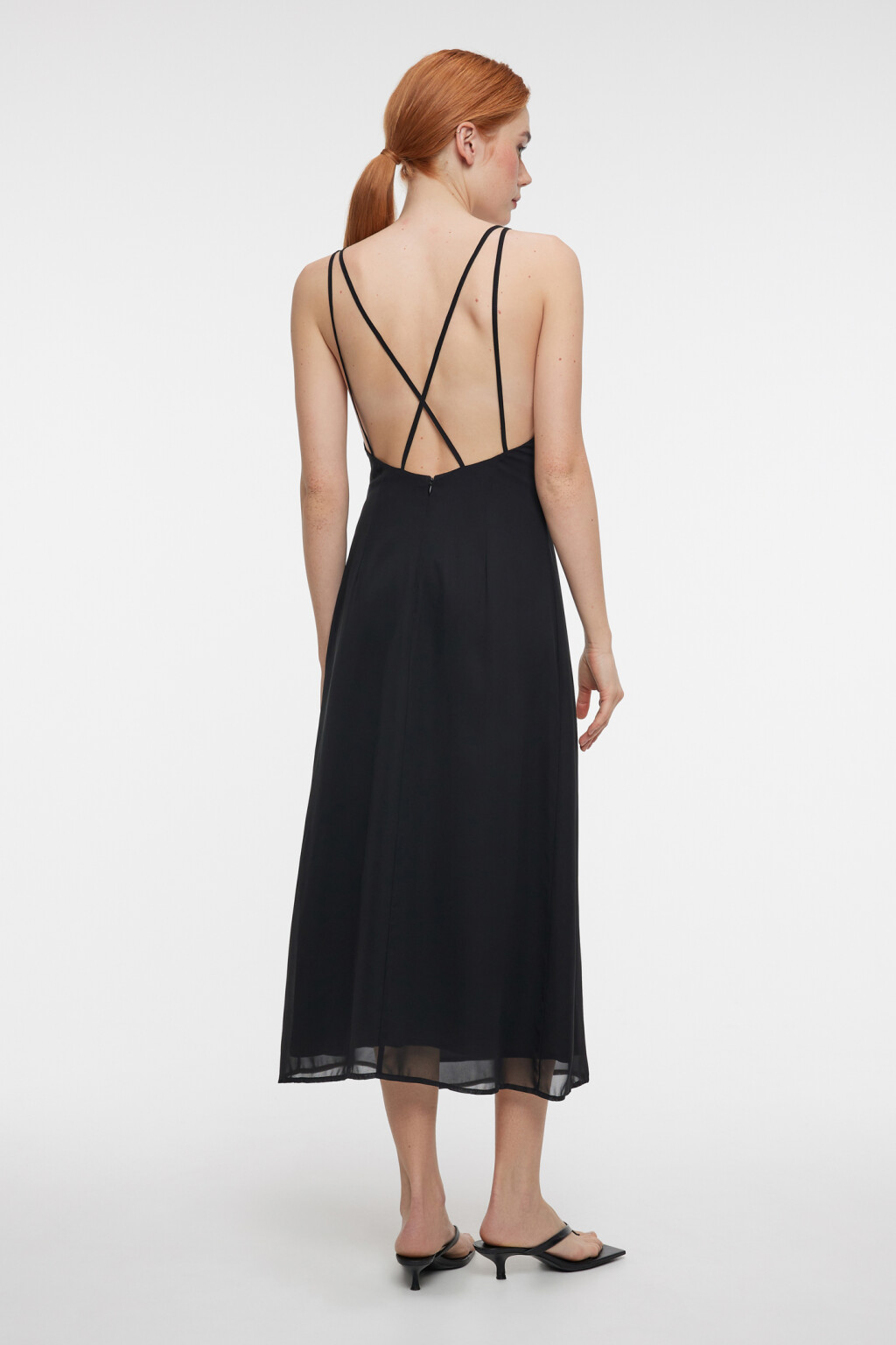 Платье-комбинация миди шифоновое с открытой спинкой - цвет черный - 3