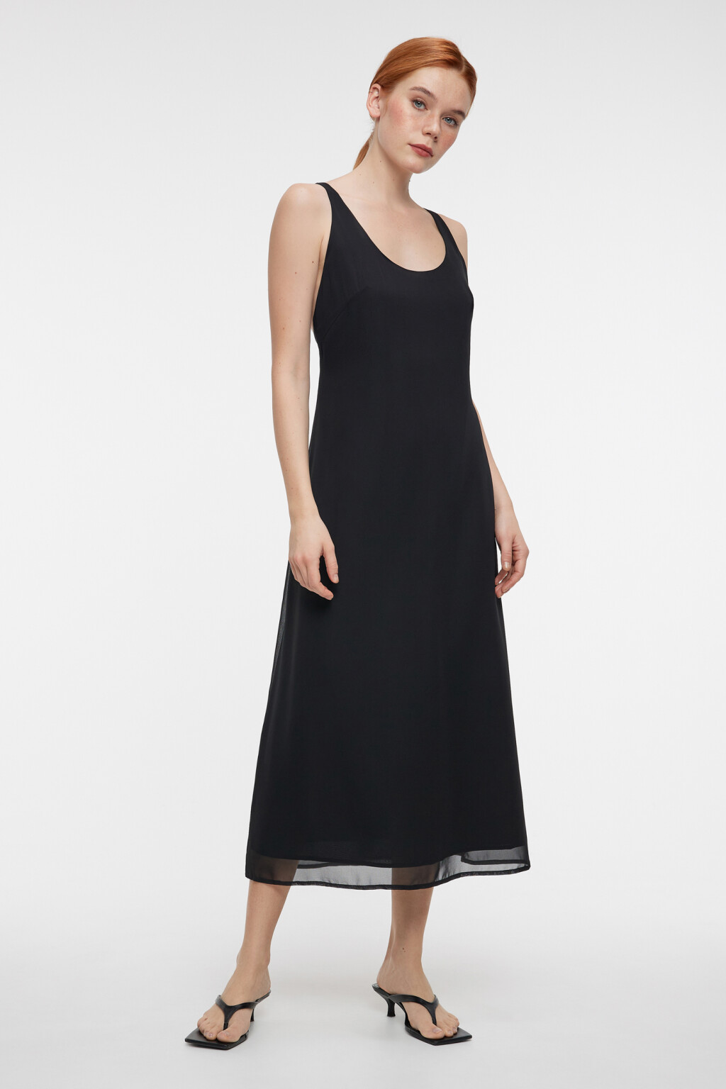 Платье-комбинация миди шифоновое с открытой спинкой - цвет черный - 4