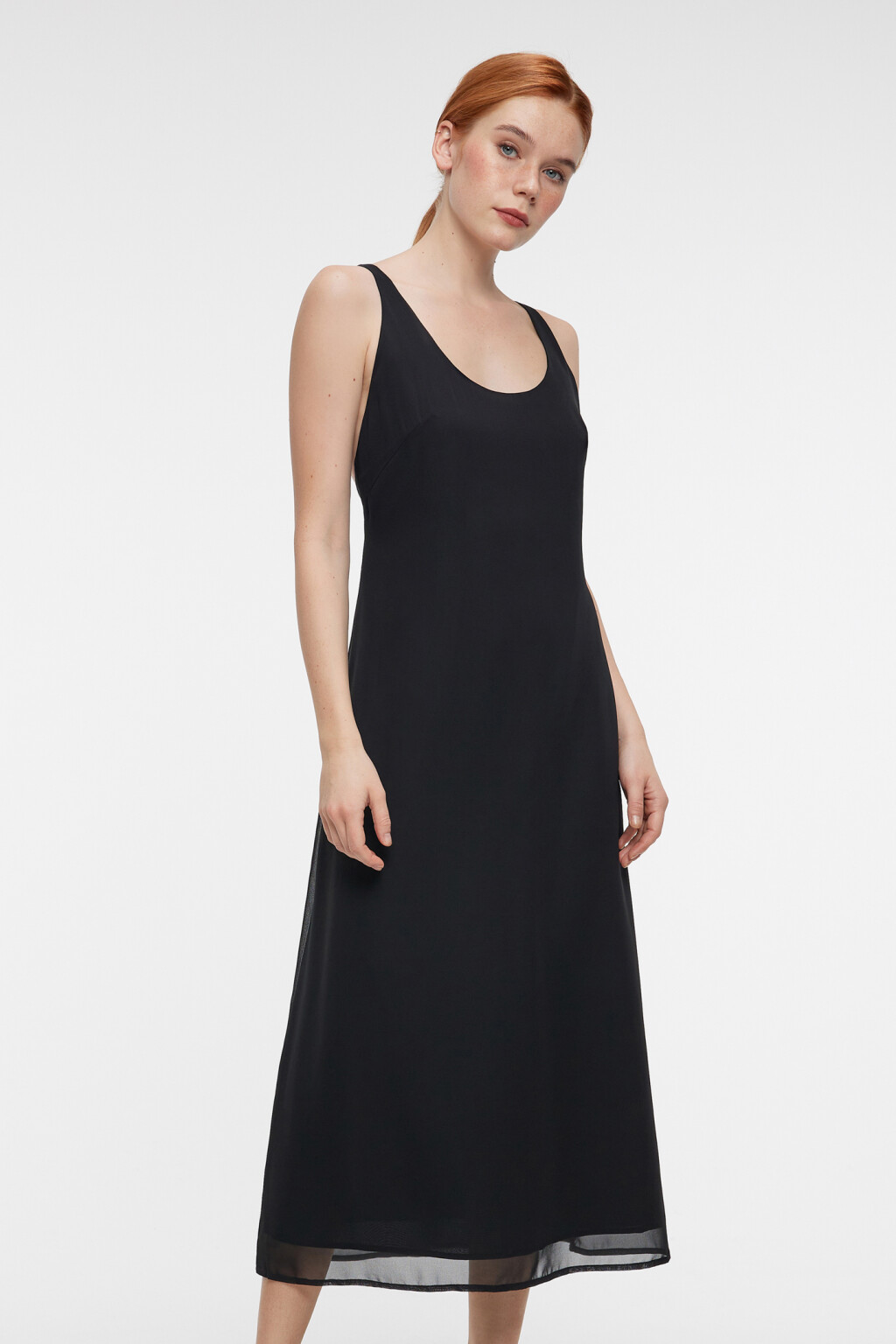 Платье-комбинация миди шифоновое с открытой спинкой - цвет черный - 6