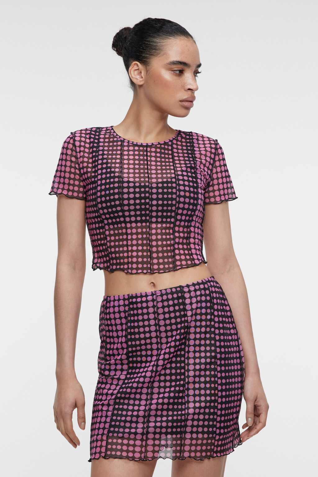 Футболка-топ сетчатая с принтом и волнистыми краями - цвет мультиколор - 1