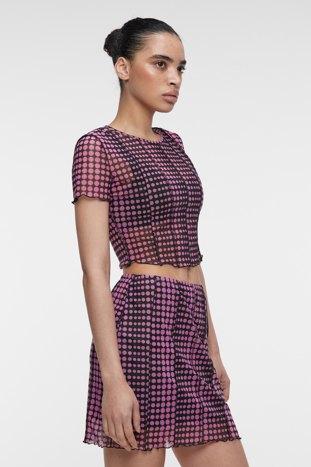 Футболка-топ сетчатая с принтом и волнистыми краями - цвет мультиколор - 2