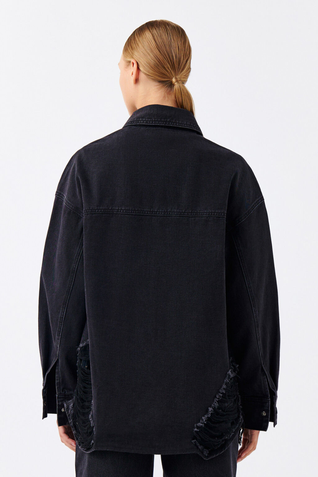 Рубашка джинсовая с рваными краями - цвет черный - 3