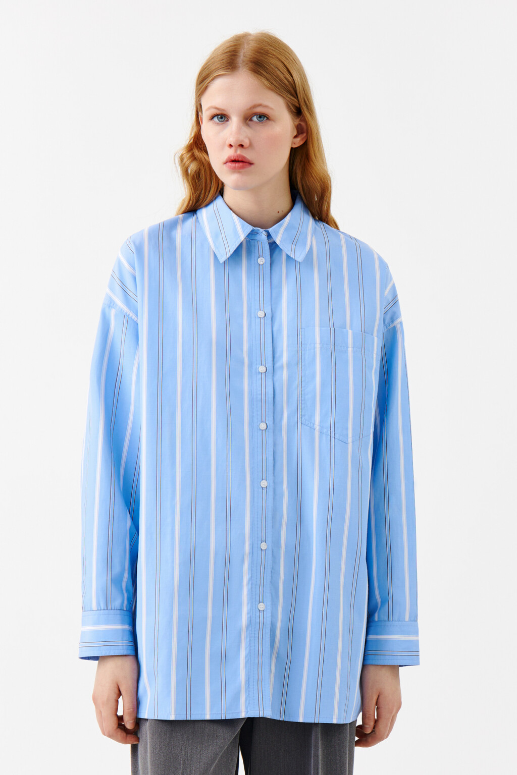 Рубашка oversize удлиненная - цвет голубой - 1