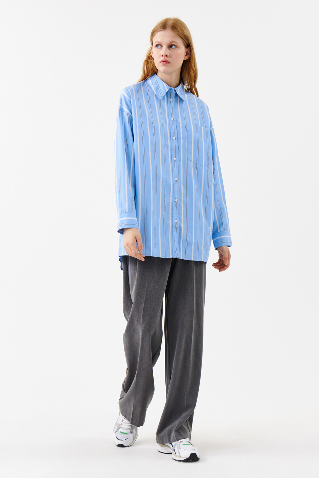 Рубашка oversize удлиненная - цвет голубой - 4