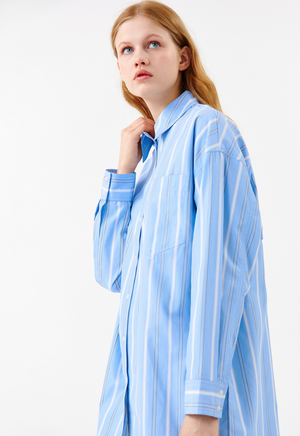 Рубашка oversize удлиненная - цвет голубой - 8